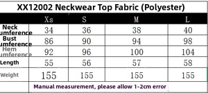 Size chart for women's halter neck top showing measurements for XS to L in centimeters