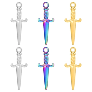 Dagger Pendant Necklace Stainless Steel Sword Shape Punk Gothic Jewelry For Women Rainbow Gold Silver Polished Accessory