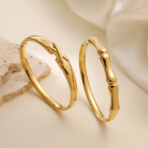 Minimalist Stainless Steel Bangle For Women 18K Gold Plated Bamboo Knot Cross Design Adjustable Open Bracelet Fashion Jewelry Gift