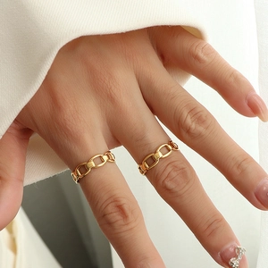 French Style Hollow Knuckle Ring Adjustable Open Titanium Steel Gold Plated Geometric Chain Link Jewelry For Women