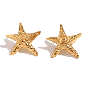 Chic 18K gold plated stainless steel starfish stud earrings with spiral textured finish