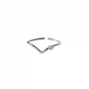 Minimalist S925 sterling silver V-shaped ring with a sparkling single diamond gemstone