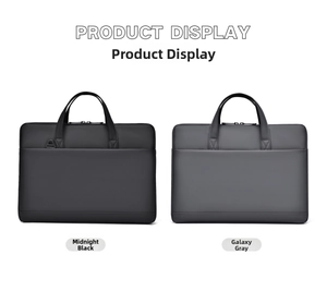 Dual view of black and gray waterproof laptop briefcases with minimalist zip pockets