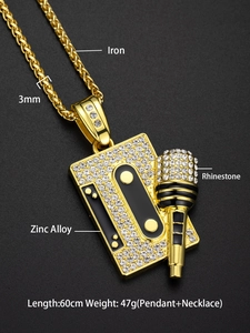 Detail showing hip hop pendant specs with iron chain and rhinestone zinc alloy cassette