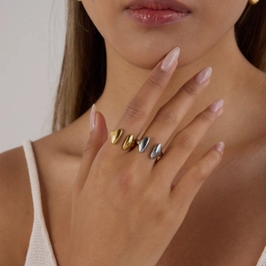 Minimalist liquid metal open rings in 18K gold and silver finish for women