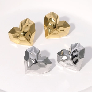 Geometric Faceted Heart Stud Earrings Stainless Steel Minimalist Personalized Chic Jewelry For Women