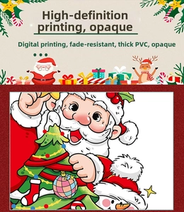 Close-up of PVC Christmas window stickers showing digital printing and thick texture