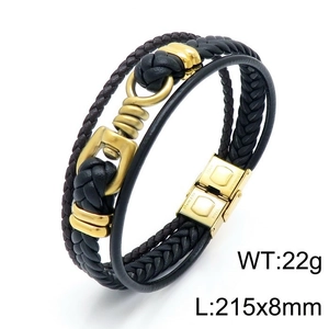 Detail view of multi-layer leather bracelet with 215mm length and steel buckle