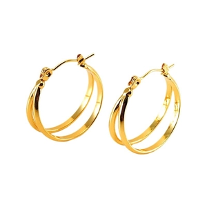 Minimalist double layered C-shaped gold hoop earrings with polished stainless steel finish