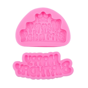 Set di stampi in silicone rosa Happy Birthday con corona per decorazioni torte