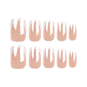 Classic short square white French tip press-on nails with glossy pink base set
