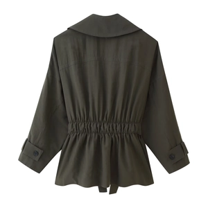 Ensemble veste décontractée vert olive foncé et pantalon large avec ceinture réglable