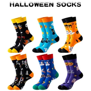 Halloween Socks Cotton Blend Crew Socks For Men Women Skull Pumpkin Pattern Breathable Casual Mid Tube Festive Holiday Socks