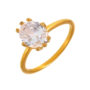 Elegant gold ring with large oval zircon gemstone on a minimalist polished band