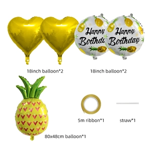 5-piece pineapple balloon set with heart shapes, round prints and ribbon for party decor
