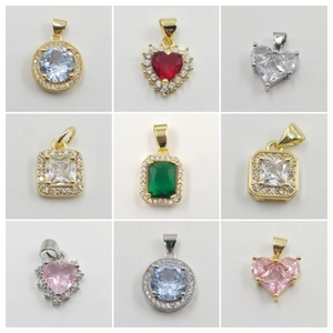 Geometric Jewelry Pendant Copper Cubic Zirconia Heart Round Square Shape Luxury Sparkling Clavicle Charm Women