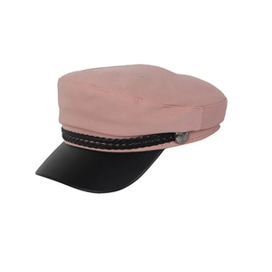 Vintage pink and black baker boy hat with braided rope trim and metallic button