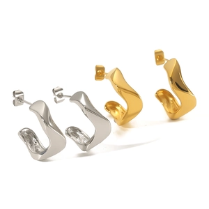 French style minimalist irregular twisted U-shape hoop earrings in gold and silver finish