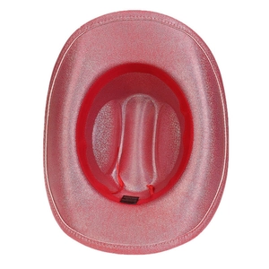 Détail de l'intérieur du chapeau de cowboy rouge à paillettes en polyester et coton
