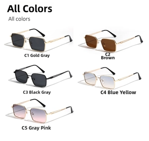 Detailed grid display of square metal sunglasses in five different lens color options