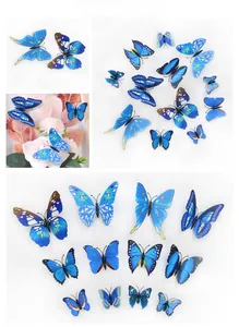 Blue 3D butterfly wall stickers in various patterns for home and garden decoration