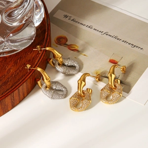 Chic 18k gold and silver stainless steel earrings with micro-paved sparkling crystals