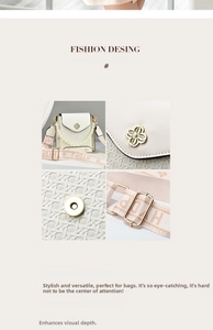Detail view of woven texture, pearl chain, and gold floral clasp on white crossbody bag