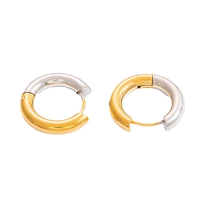 Fashionable 18k gold plated stainless steel chunky mixed-tone gold and silver hoop earrings