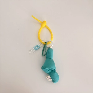 Colorful fabric doll bag charm with silicone loop and acrylic chain accessory
