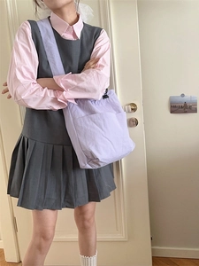 Large capacity lavender canvas crossbody bag for women in a preppy casual style