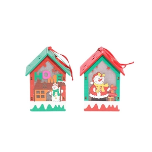 Lighted wooden Christmas tree ornaments with snowman design and festive LED home decor