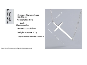Detail showing S925 sterling silver cross pendant dimensions of 15.5mm by 30mm