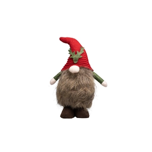 Festive Christmas Gnome plush with knitted hat and long grey beard on white background
