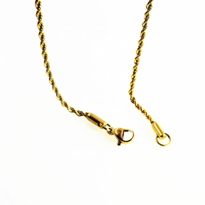 Polished gold vacuum-plated stainless steel twist rope chain necklace with lobster clasp