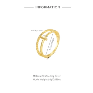 Detailed view of dual-band 925 sterling silver ring with dimensions and material specs