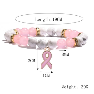 Détail de perles d'agate rose et de marbre de 8mm avec étiquettes et espaceurs dorés