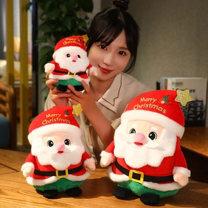 Plush Santa Claus dolls in three sizes for Christmas home decor with festive red colors