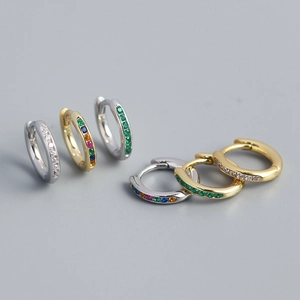 Huggie Hoop Earrings S925 Sterling Silver Cubic Zirconia Geometric Row Pave Minimalist Fashion For Women