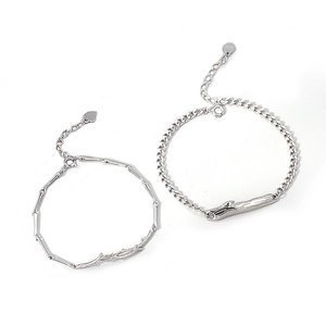Elegant pair of S925 sterling silver bracelets for couples with minimalist bamboo design