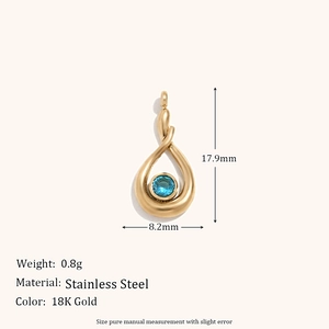 18K gold plated stainless steel teardrop pendant with blue zircon stone inlay