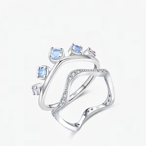 Elegant 925 Sterling Silver Ring Set For Women Crown Wave Shape Luxurious Gradient Zirconia Inlaid Stackable Fashion Jewelry Finger Rings