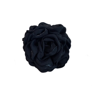 Elegant handmade black fabric rose hair claw clip for women on a white background