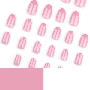 Classic pink glitter press on nails with white French tips in a square shape set