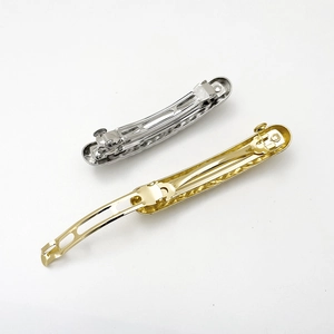 Minimalist glossy pleated metal hair barrettes in gold and silver finishes for women