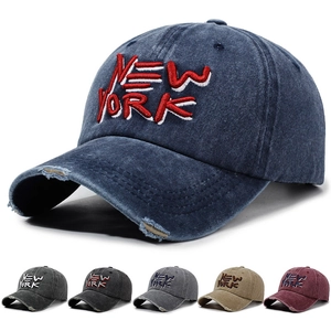 Washed Cotton Baseball Cap Distressed Retro New York Embroidery Vintage Sunshade Adjustable Strapback Hat For Men Women