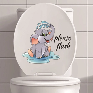 Cartoon Animal Toilet Sticker Waterproof Removable PVC Bathroom Decal Funny Elephant Cat Turtle Decor Sign