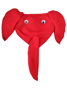 Detail of red elephant reindeer pouch with funny ears and eyes for men's holiday party
