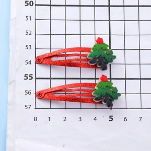 Christmas hair clips set with red glitter and green resin tree festive party accessories
