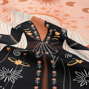 Close-up of bohemian tapestry showing intricate sun moon pattern and premium fabric texture