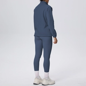 Set yoga blu scuro con leggings a vita alta e giacca slim fit dotata di zip